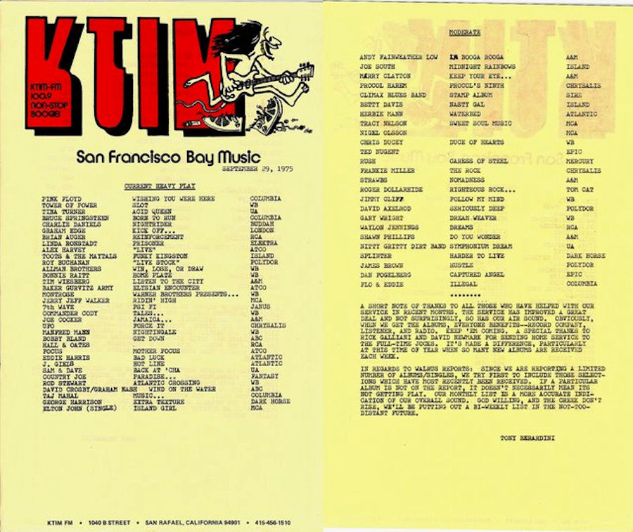 KTIM AM&FM, KTIM FM 1975 Playlist